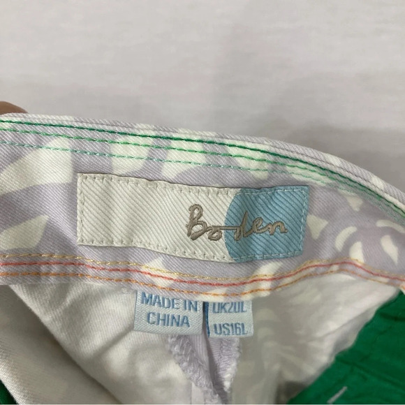 Boden Gray White Abstract Cotton Ankle Pants size 16 Long - Picture 2 of 9